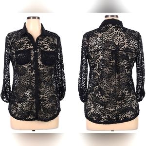 Maurices, NWT, Black, Crochet & Lace, Button Front, 3/4 Sleeve, Top, Size 20/2XL